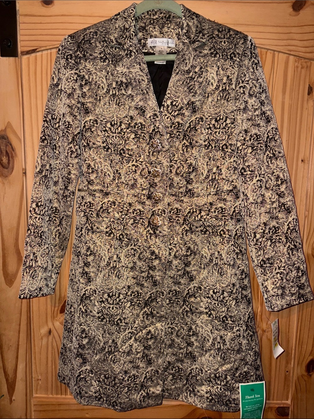 Longline Black and Cream shiny Patterned Women's Coat Dress size 4